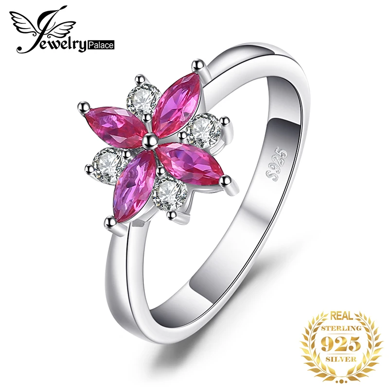 JewelryPalace цветок 0.86ct создан рубиновое кольцо реального чистый 925 пробы серебро