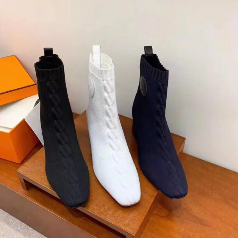 Женские Стрейчевые ботинки на высоком каблуке вязаные ботильоны Осенняя обувь