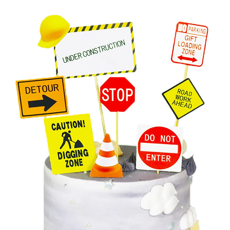 Милый Экскаватор Бульдозер торт Топпер мультфильм дорожные знаки с днем