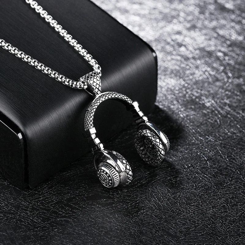 DJ подвеска в виде наушников ожерелья стиле хип-хоп цепочка из нержавеющей стали