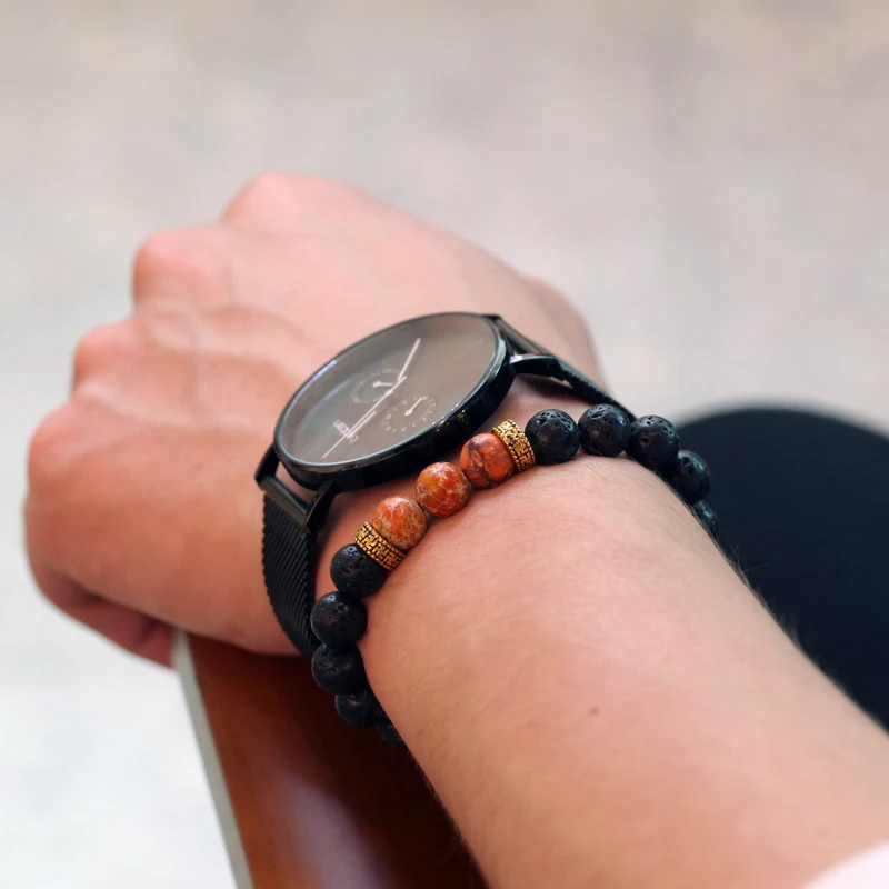 Мужской браслет из натуральной лавы красивые браслеты с камнем для женщин