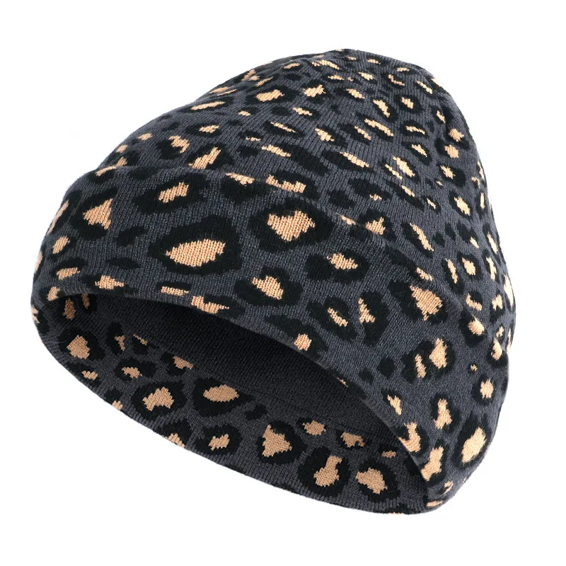 

2021 Leopard Printed Thicken Knitted Hat Winter Warm Hat Skullies Cap Beanie Hat for Men and Women 69