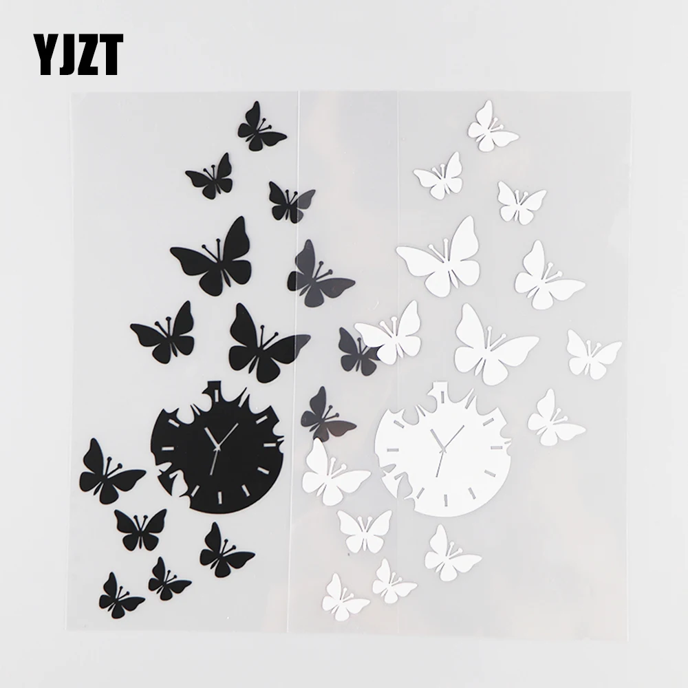 

YJZT, 11,4 × 19,2 см, часы-бабочки, модные автомобильные наклейки, креативное украшение корпуса, виниловые наклейки, черный/серебристый, 20D-0163