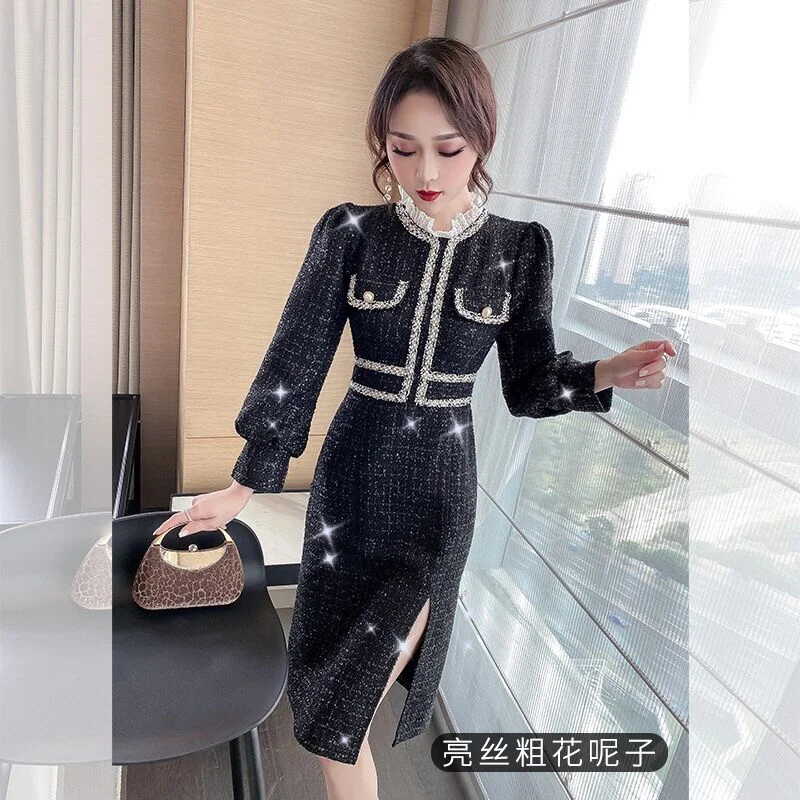 

Chanel Style Dress 2021 New Autumn and Winter Temperament Slim Fit Skirt French Hepburn Style Retro Woolen Skirt
