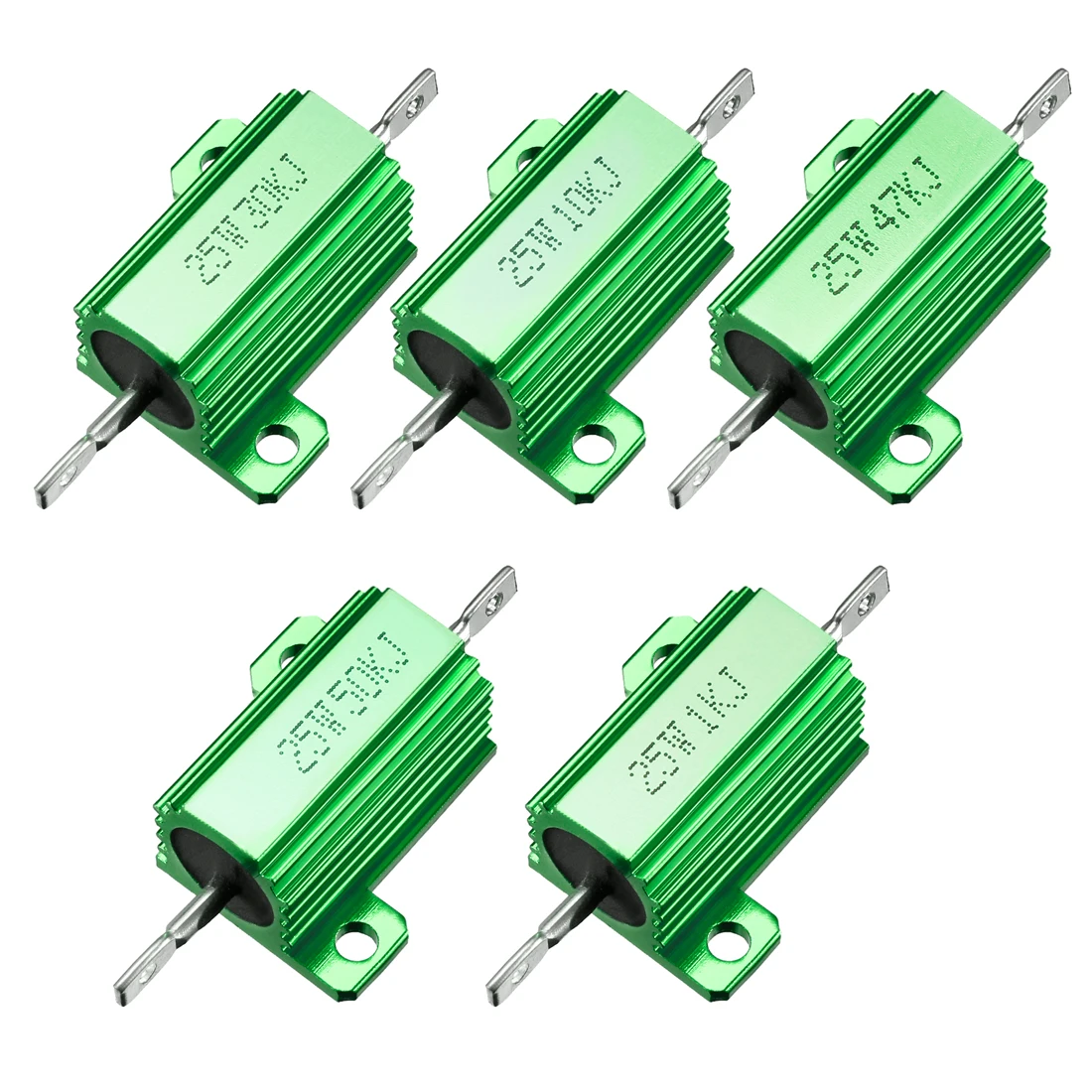 

uxcell 25W 1k Ohm- 60k Ohm Aluminium Housing Chassis Mount Wirewound Power Resistor Green 1pcs