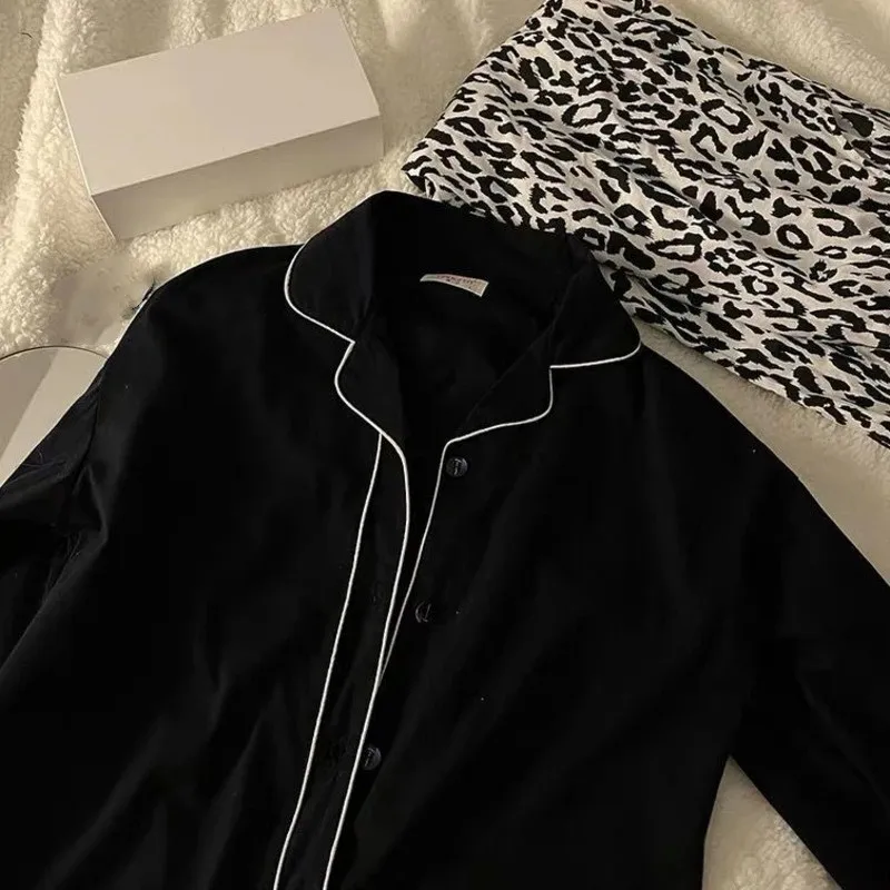 

Spring And Autumn Thin And Comfortable Ladies Pajamas Leopard Cardigan Print Sexy Suit Women Pajamas Womens Housewear Thin Suit