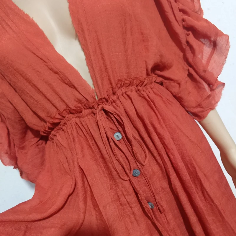 

White Cover-ups Bikini Cover up Kaftan Women Long Maxi Dress Solid V neck Ladies Holiday Dress Robe Plage Tunic Women Beachwear