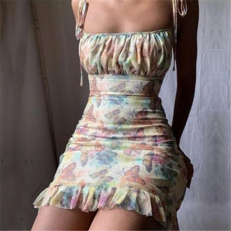 Платье женское Облегающее с бабочками модное повседневное мини-платье на