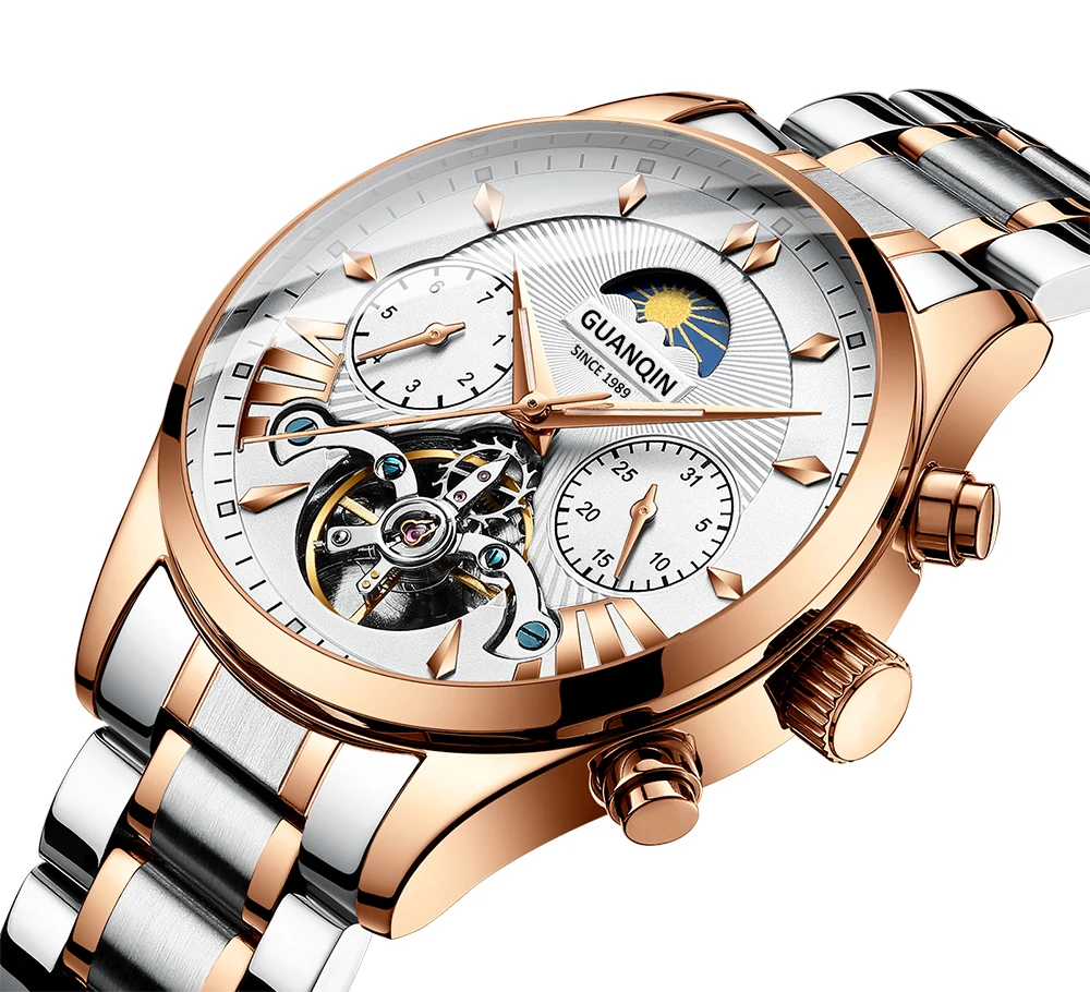 GUANQIN автоматические/механические/роскошные часы золотые reloj hombre мужские часы мужские/мужские часы Топ бренд класса люкс tourbillon