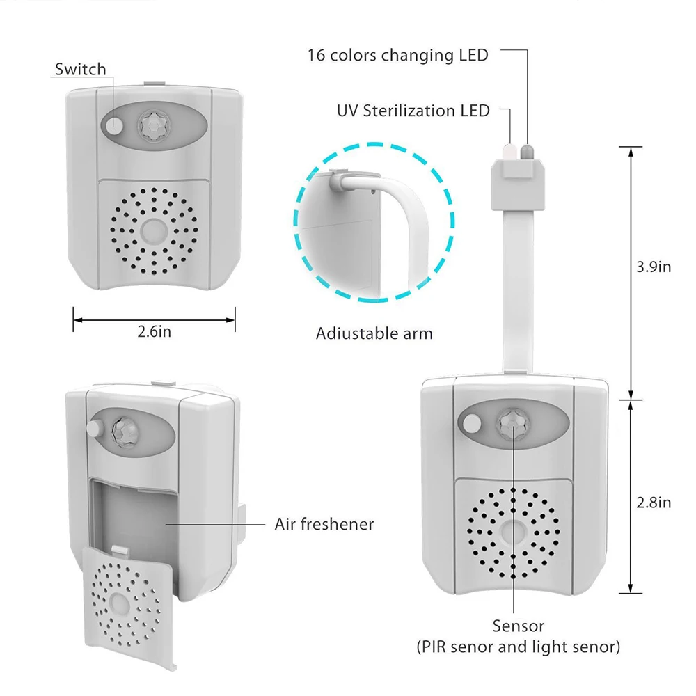 UV Sterilization Toilet Light 16 Changing Motion Sensor Activated RGB PIR LED Night Seat Battery-Operated For Bowl | Лампы и освещение