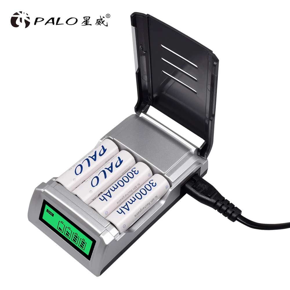 

PALO 1.2V AA AAA NIMH Battery Charger For AA AAAremote control microphone camera 4 Slots LCD Display Intelligent Battery Charger