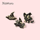 Темная магия с изображением луны и звезд, кошка эмаль на булавке на шляпой волшебника на метла Броши нагрудные значки панка оптом булавка ювелирные изделия подарки для друзей