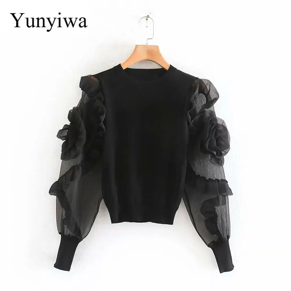 Новинка 2020 женские плиссированные блузки с оборками и цветочной аппликацией