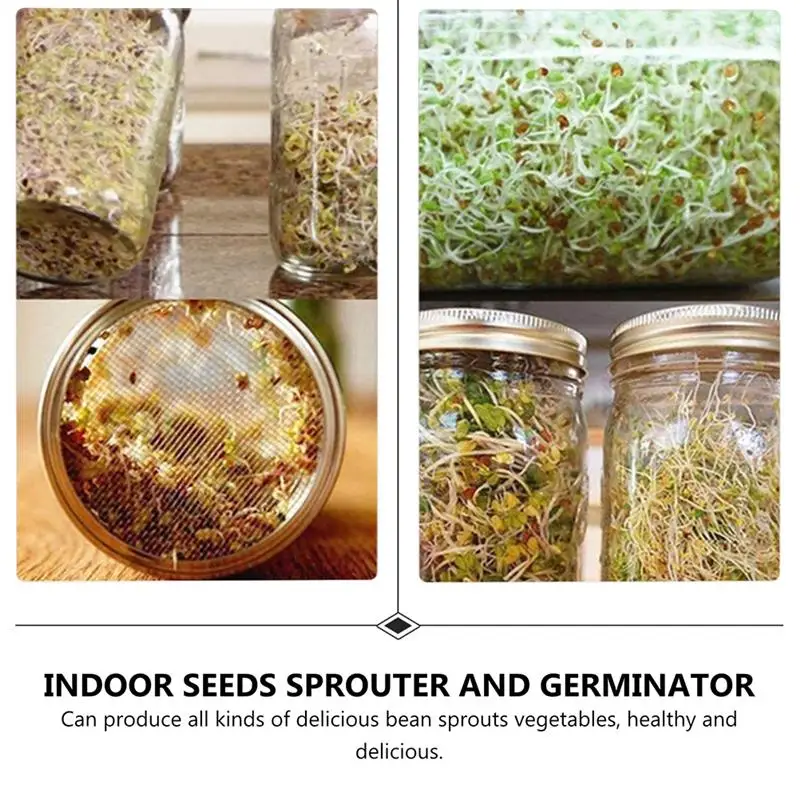 

1 Set Stainless Steel Mesh Lid Mason Jars Sprouting Jars Kit with Racks (Transparent)