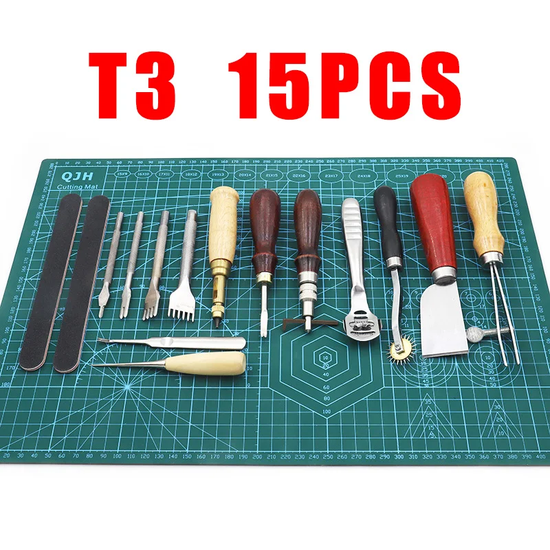 T3 leather tool set QJH профессиональный ручной работы набор инструментов для рукоделия из кожи набор ниток шило вощеный наперсток набор для ручного шитья штамповка DIY Набор инструментов - Цвет: T3 leather tool set