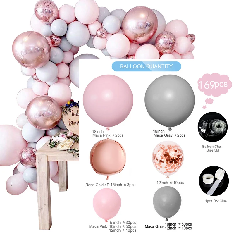 

169pcs Macaron Balloons Garland Arch Rose Gold Confetti Ballon Wedding Birthday Baloon Birthday Party Decor Kids Baby Shower