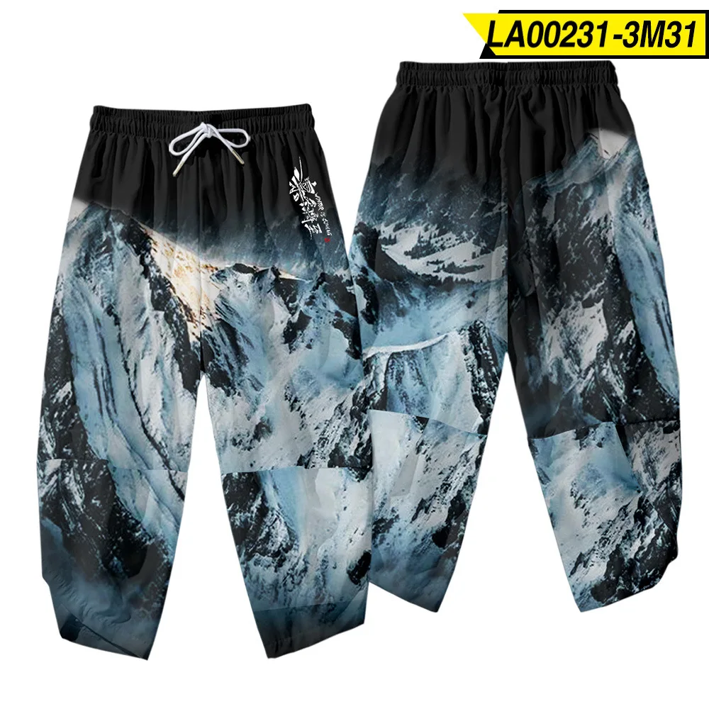 

Plus Size 6XL Chinese Style Snow Mountain Streetwear Hip Hop Harem Pants Men Nine Points Pants Casual Jogger Trousers