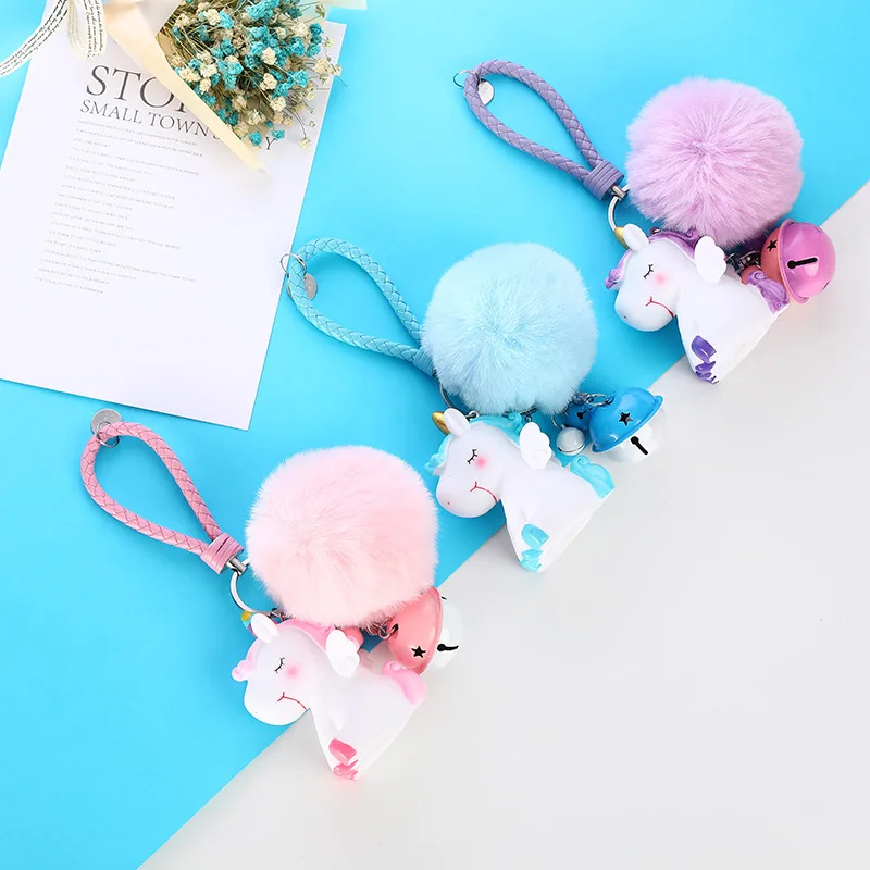 Милый плюшевый брелок для ключей с единорогом женские меховые пушистый пум