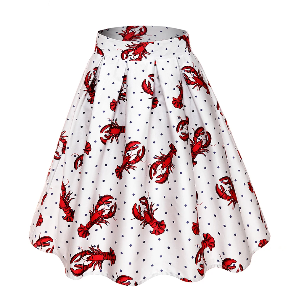 Юбка миди с принтом омаров повседневная винтажная плиссированная Однотонная