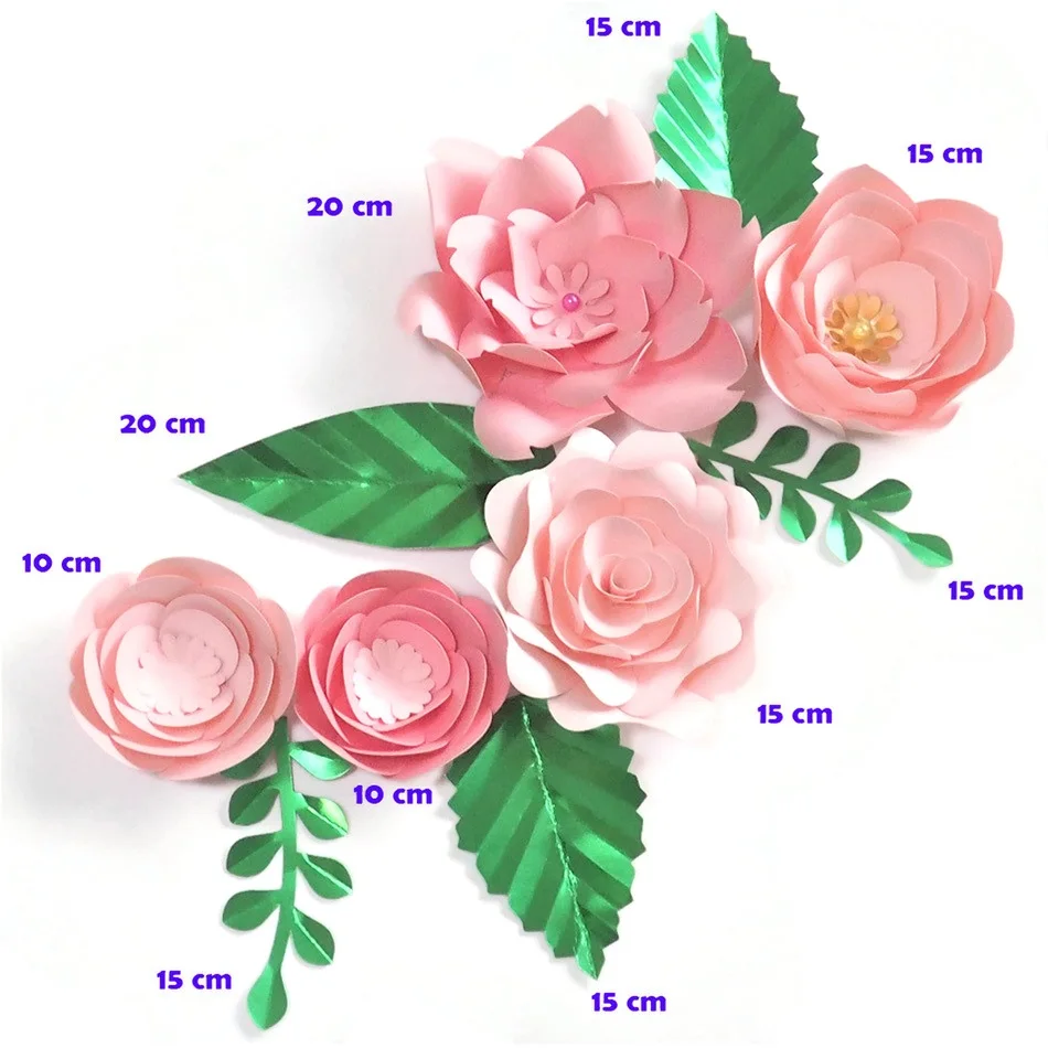 Розовые розы DIY бумажные цветы листья Набор для дня рождения Декорации детской