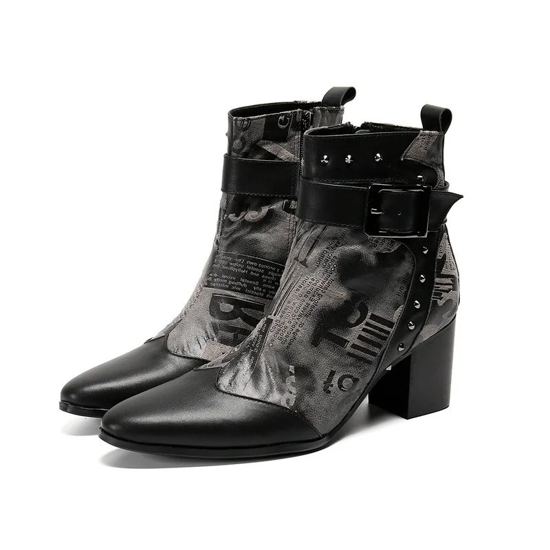 Мужские черные ботинки челси из натуральной кожи с принтом модная обувь