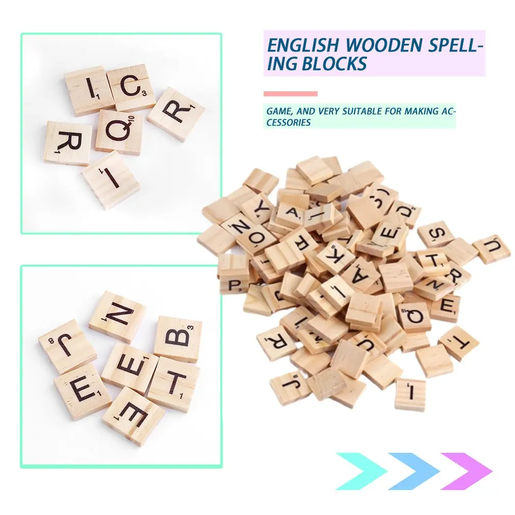 100 шт./компл. деревянный алфавитный царапают головоломки Плитки и черными