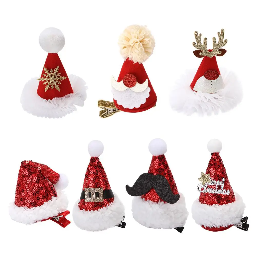

Рождественские заколки для волос-красная маленькая шляпа для праздничного дня рождения, женский головной убор, аксессуары для волос для маленьких девочек