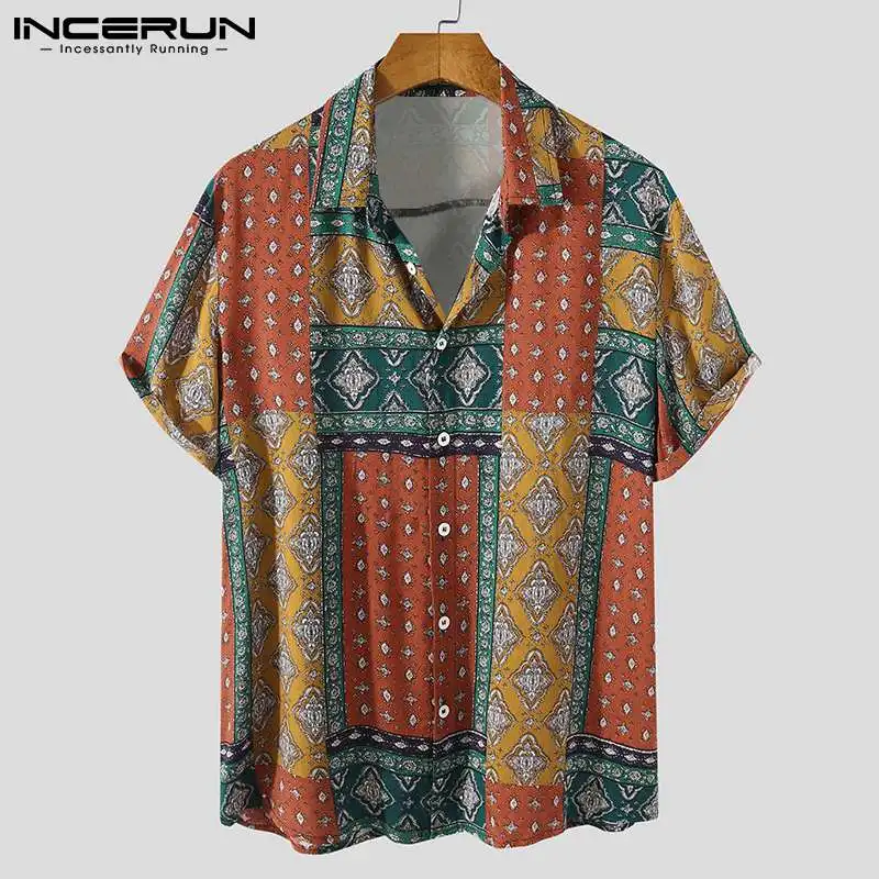 

Summer Men Hawaiian Shirt Printed Turn Down Collar Short Sleeve Vintage Casual Streetwear Men Clothing 2021 Camisa INCERUN S-5XL