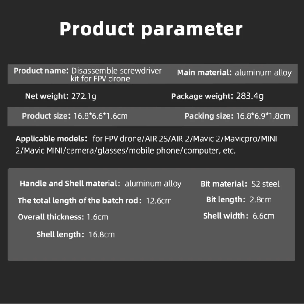 

Screwdriver Disassembly Machine Precision Screwdriver Bit Is Suitable For DJI FPV/MINI/AIR 2S Drone Repair Tool Screwdriver Set