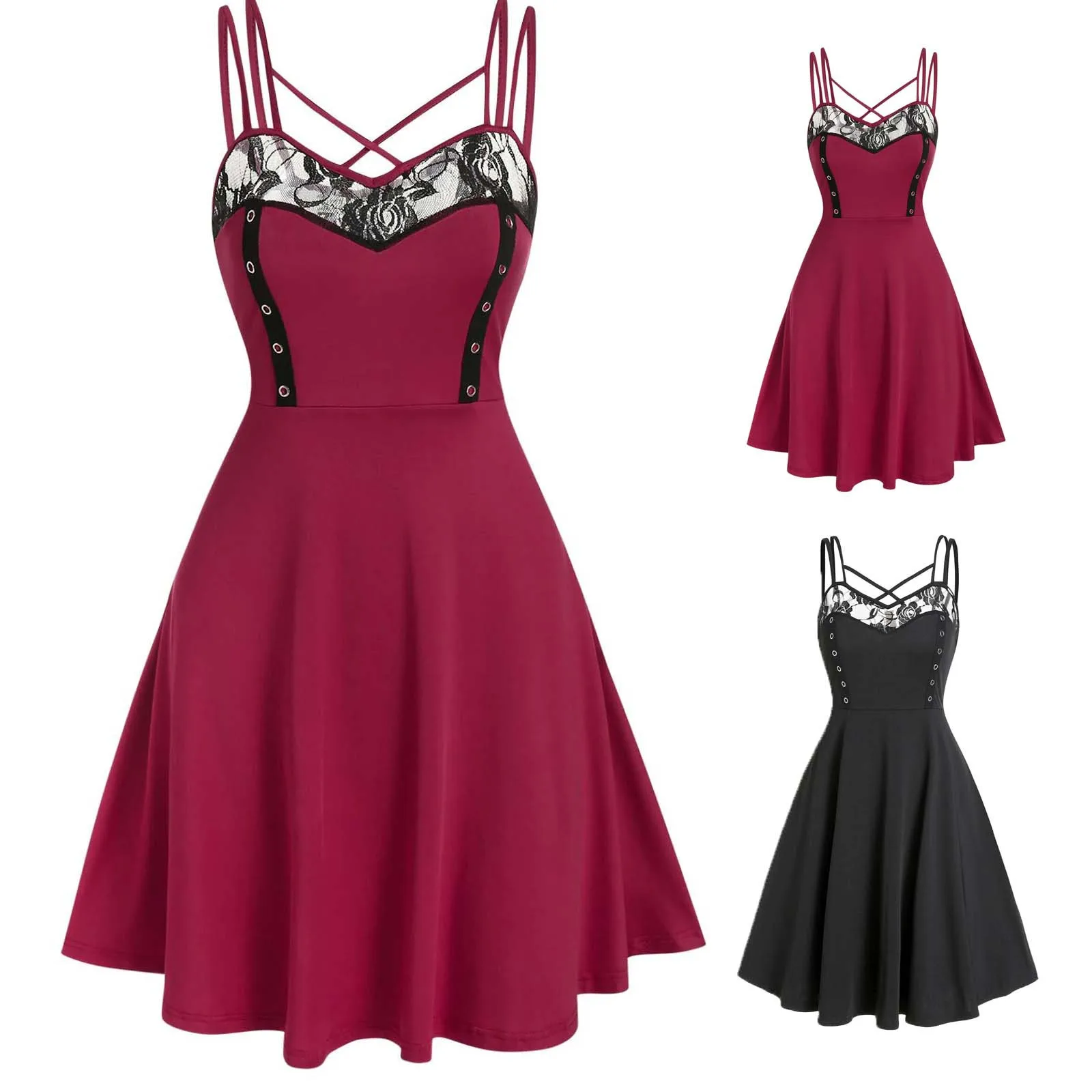 Мини-платье женское кружевное на тонких бретельках пикантный элегантный