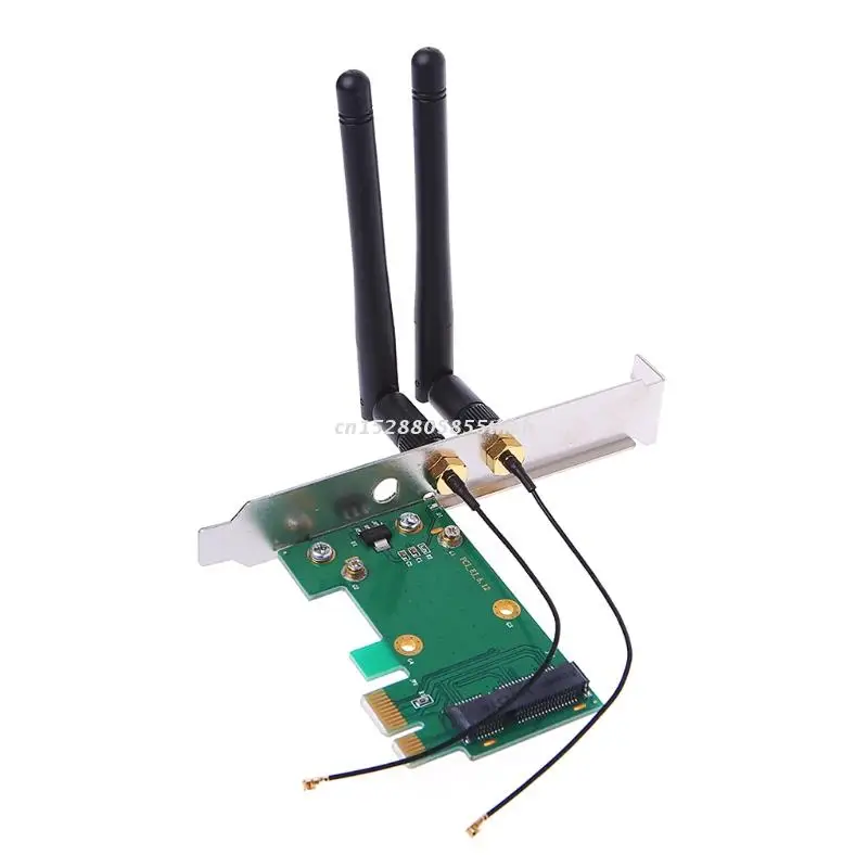 

Wireless Wifi Network Card Mini PCI-E To PCI-E 1X Desktop Adapter + 2 Antennas Y4QD