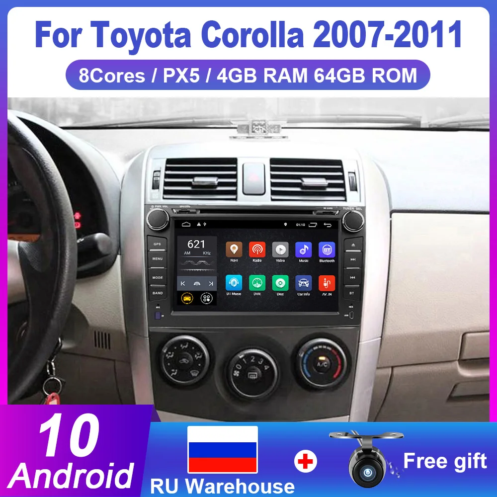Eunavi Штатная магнитола For Тойота Королла 2Din Toyota Corolla 2006 2013 Android 10 до 8 ЯДЕР 4 + 64ГБ 2DIN