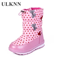 ulknn 2021 new winter plus velvet girls snow boots heart shape kids plush warm shoes for big children non slip