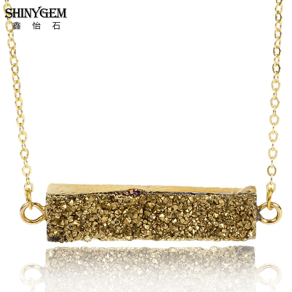 ShinyGem Charm 10*40 мм золотое покрытие прямоугольник натуральный кристалл Druzy Кулон