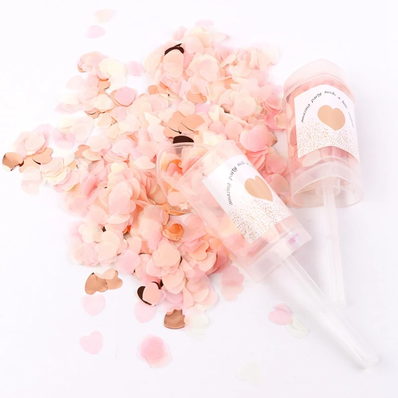 10Pcs Heart Push-Pop Confetti Poppers Wedding Baby Bride Shower Birthday Party Decoration Push Tube Cylinder Heart Shaped Confet