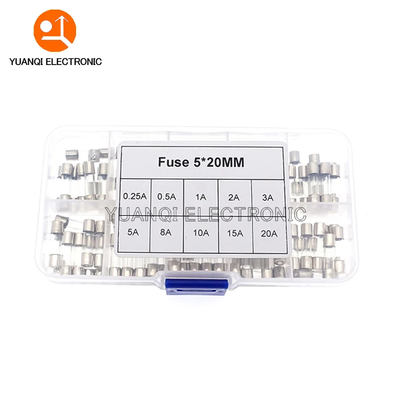 

Fast Quick Blow Glass Tube Assortment Kit, 5x20MM, 0.25A,0.5A 1A 2A 3A 5A 8A 10A 15A 20A/250V+ Box