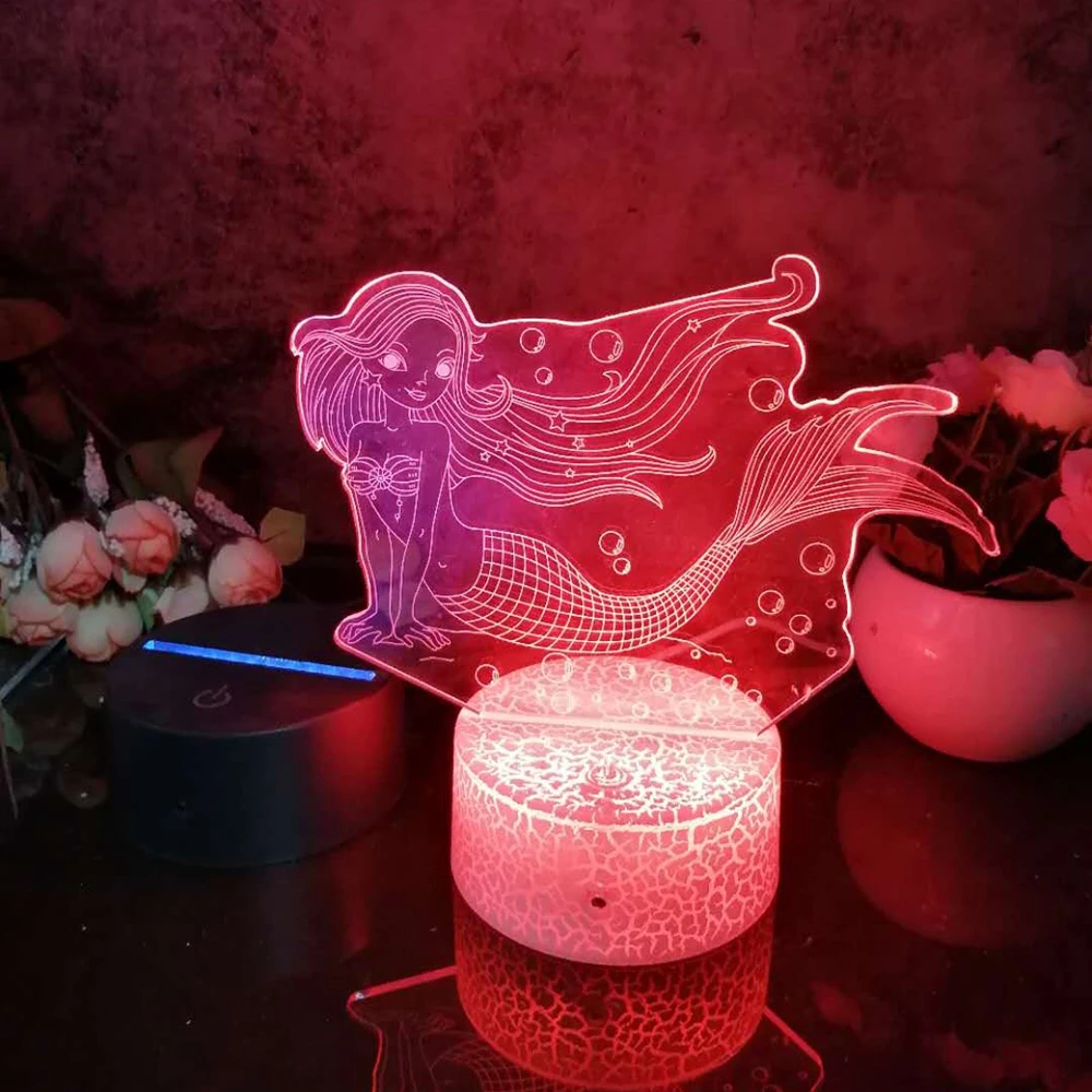 

Led 3D Night Light Mermaid F Pattern Nightlight for Child Bedroom Decor Desk Lamp 16 Color with remote