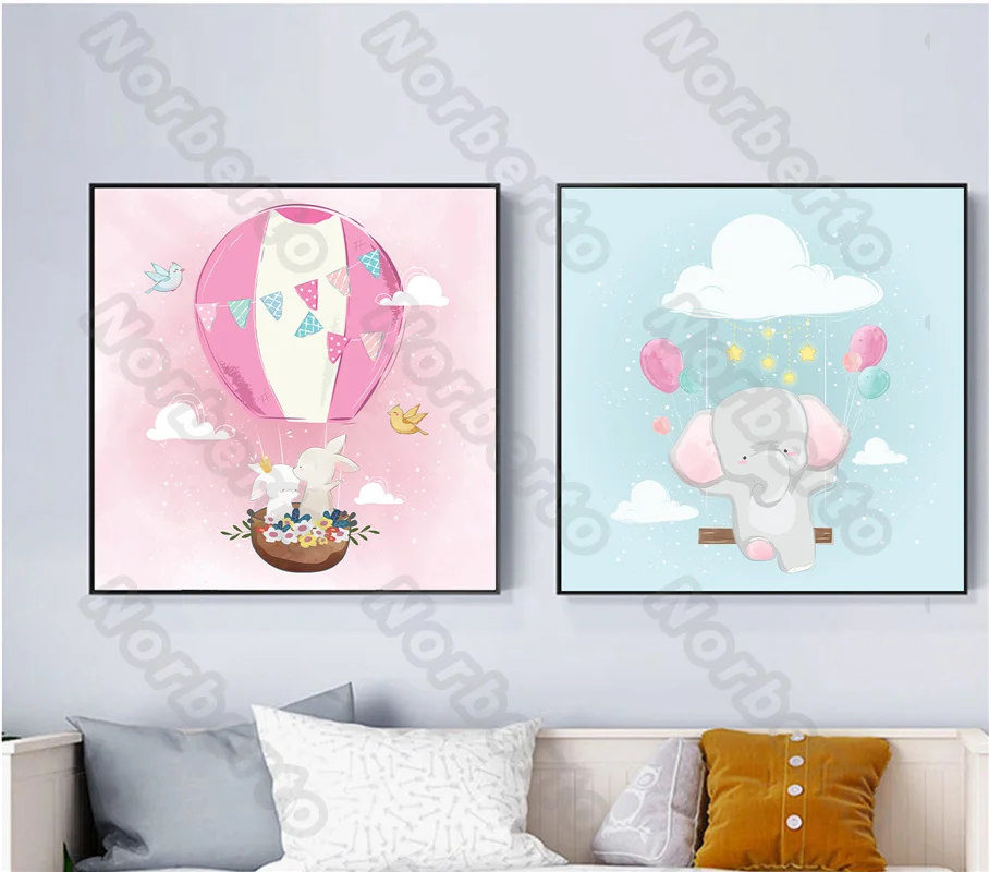 

Little Animals Cartoon Drawing Pictures Canvas Painting Wall Poster Fairyland In Animals Kingdom for Little Baby's Room Decorati