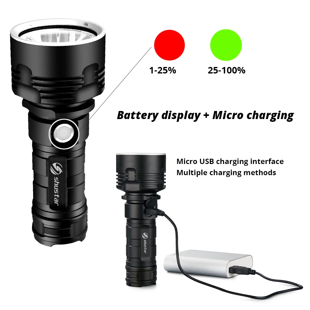 Супер яркий светодиодный фонарик XHP70 перезаряжаемый от USB для кемпинга охоты