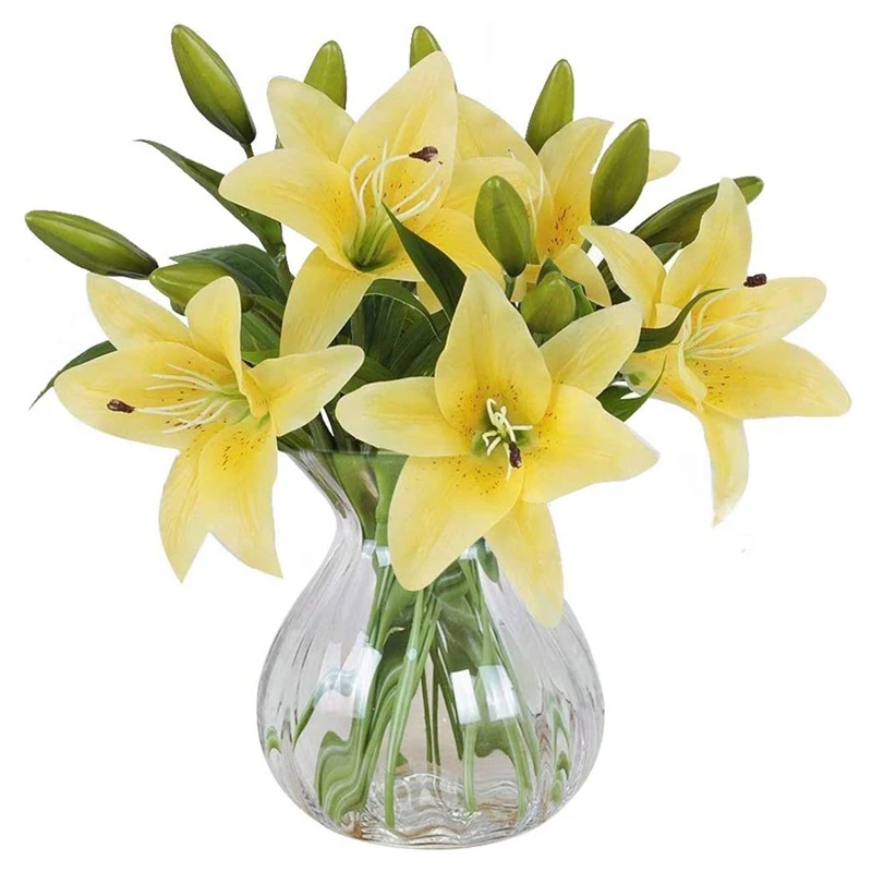 

5Pcs Artificial Lily Flowers Real Contact Fake Lily Bouquet Artificial Flowers for Home Wedding Floral Decor
