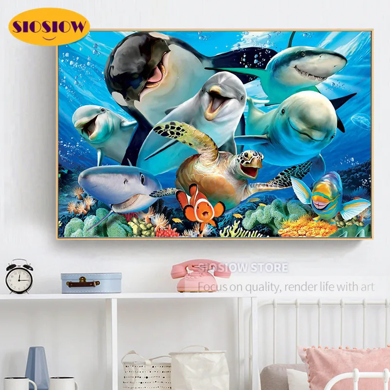5D DIY алмазная живопись кит дельфин морские Животные набор зоопарка полный