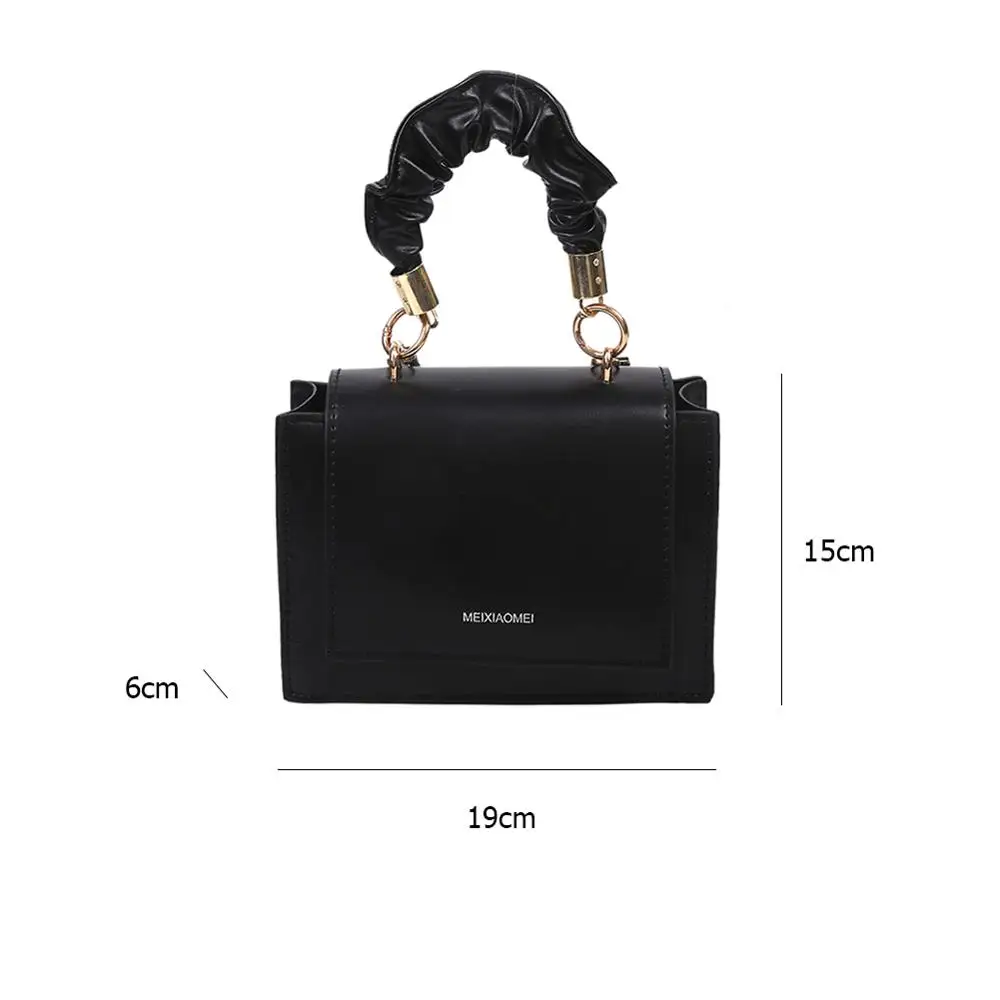 

Fashion Pleated Handle PU Leather Flap Crossbody Bags For Women Vintage Solid Color Female Shoulder Messenger Handbags