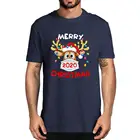 Хлопковая рубашка унисекс с изображением оленя в маске, забавная, с Рождеством 2021, Мужская футболка из 100% хлопка с короткими рукавами, модная женская футболка, подарок