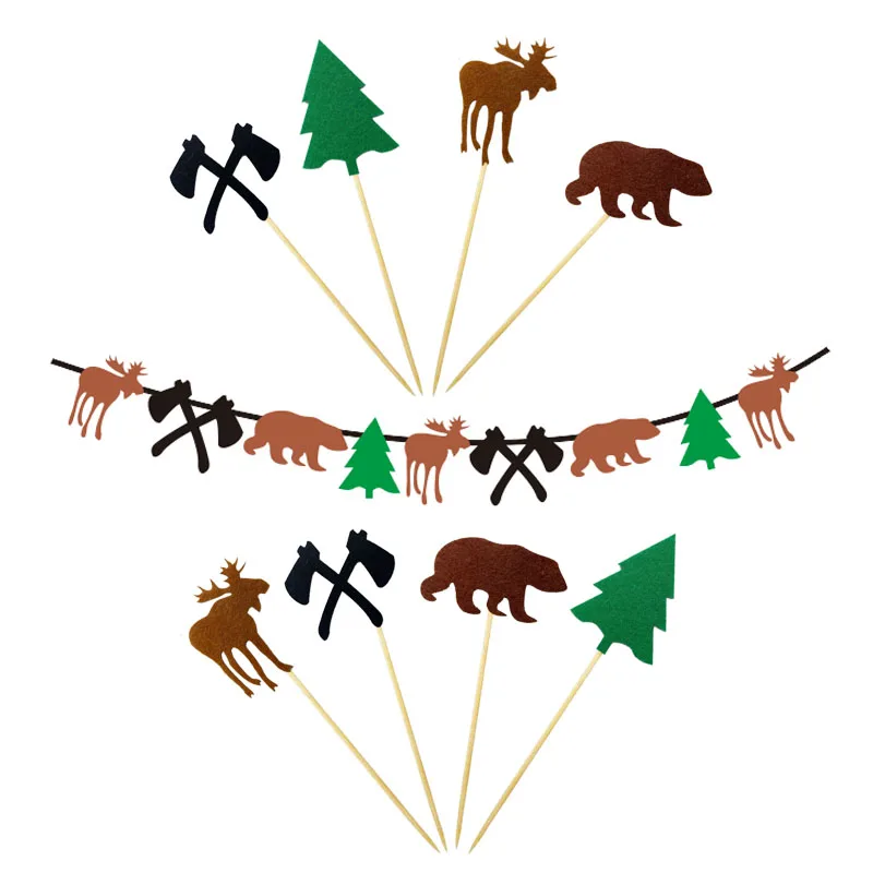 Ax Lumberjack с днем рождения баннер гирлянда Дровосек коричневый медведь лося овсянка