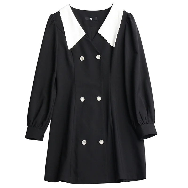 

Fall 2020 new temperament French design feeling long sleeve retro lantern sleeve double-breasted women dress