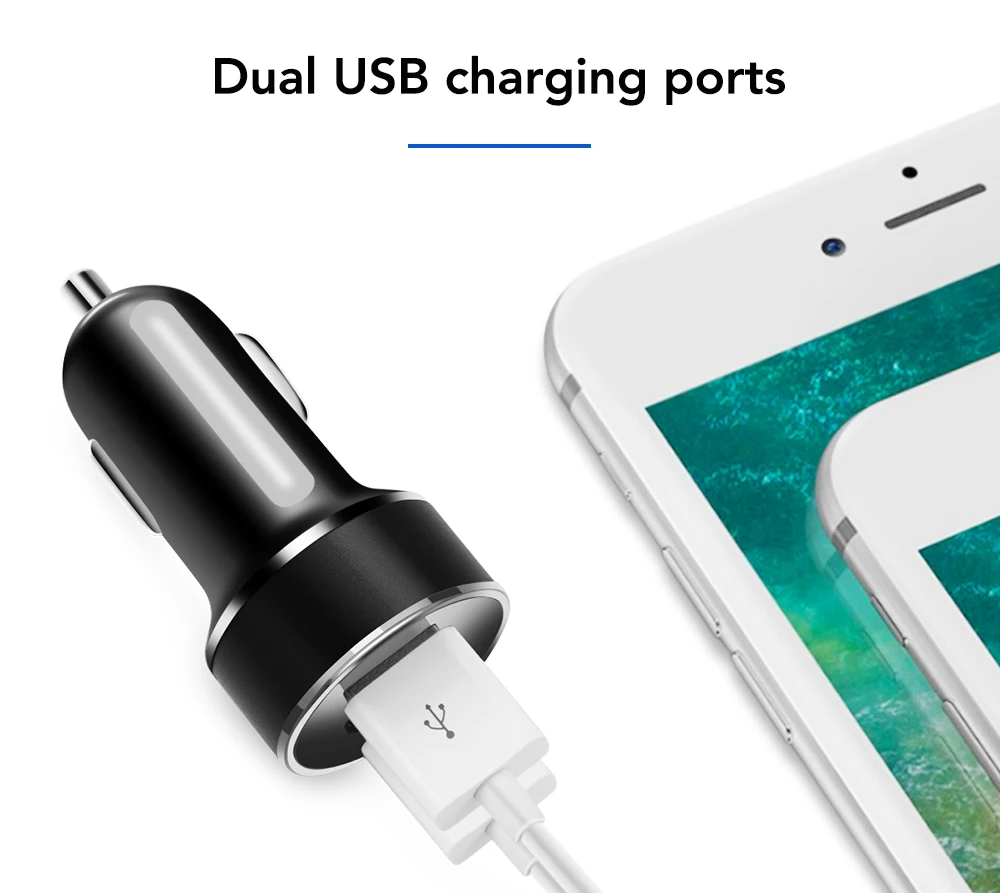 Автомобильное зарядное устройство с двумя портами USB и гнездом прикуривателя для