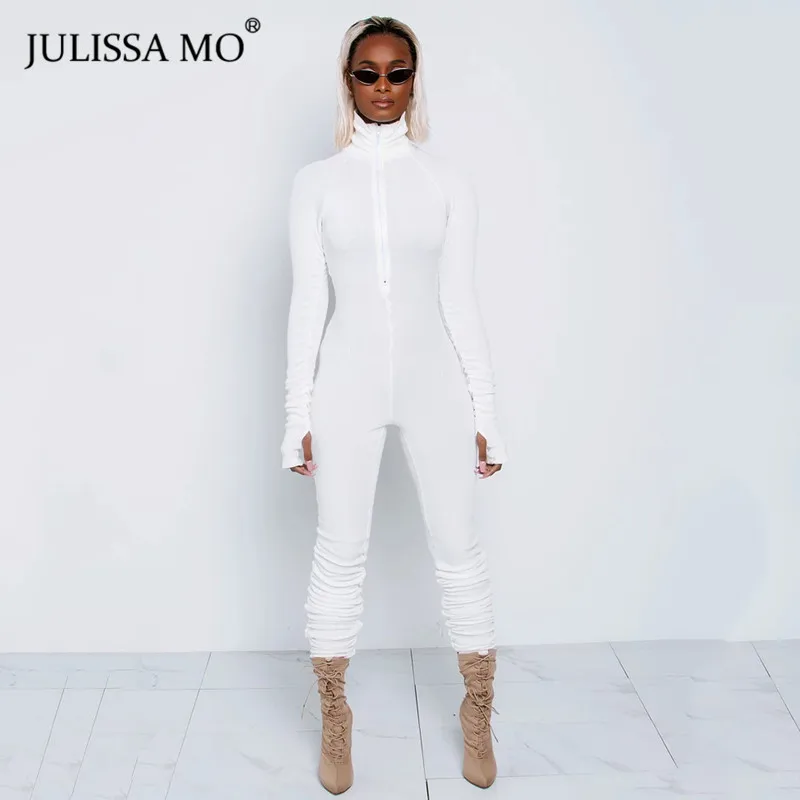 Женский комбинезон в рубчик JULISSA MO с высоким воротником и молнией черный