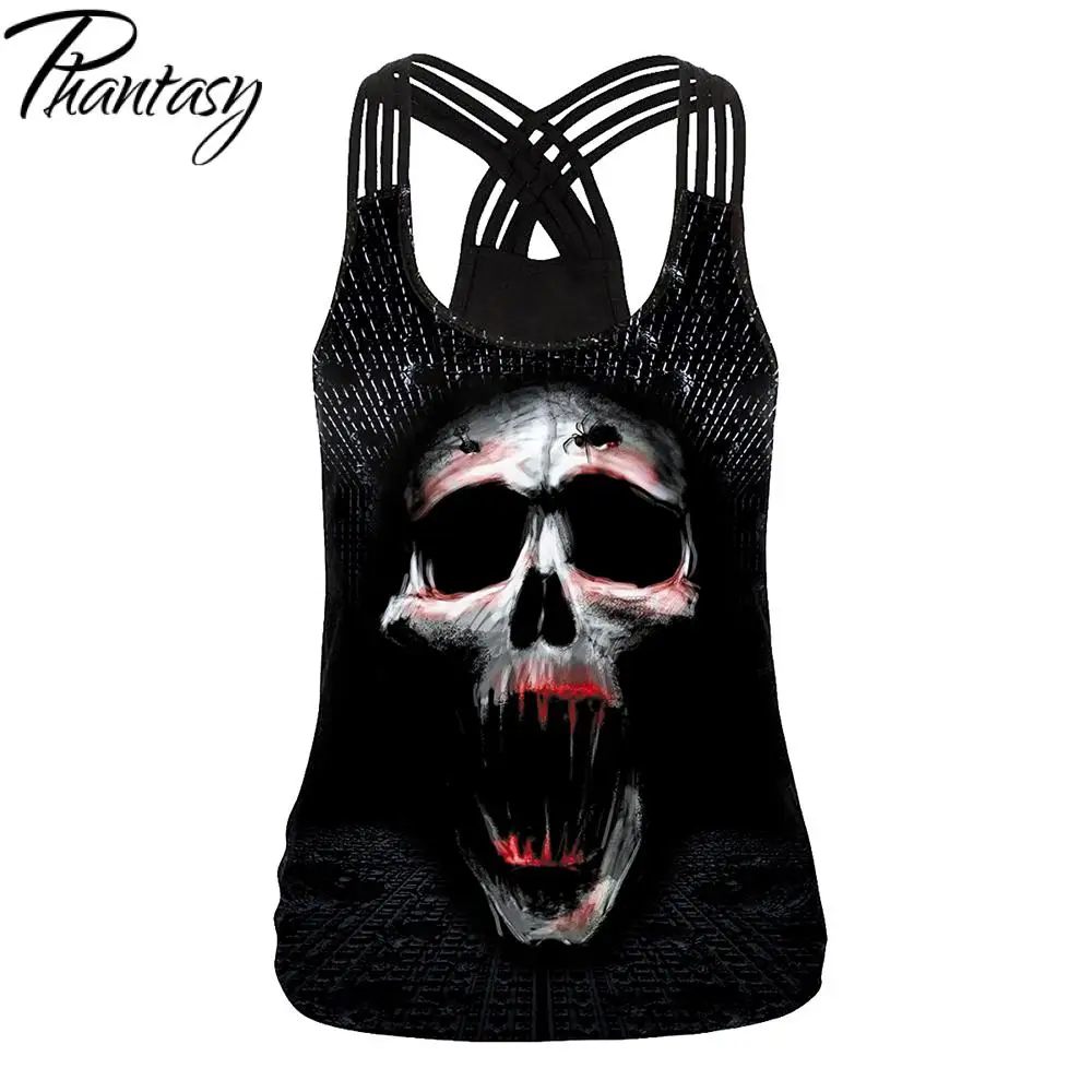 

Phantasy Cosplay Funny Skull Tank Top Summer Casual Loose Streetwear Tops Sexy Sleeveless Sporting Fitness Women Vest
