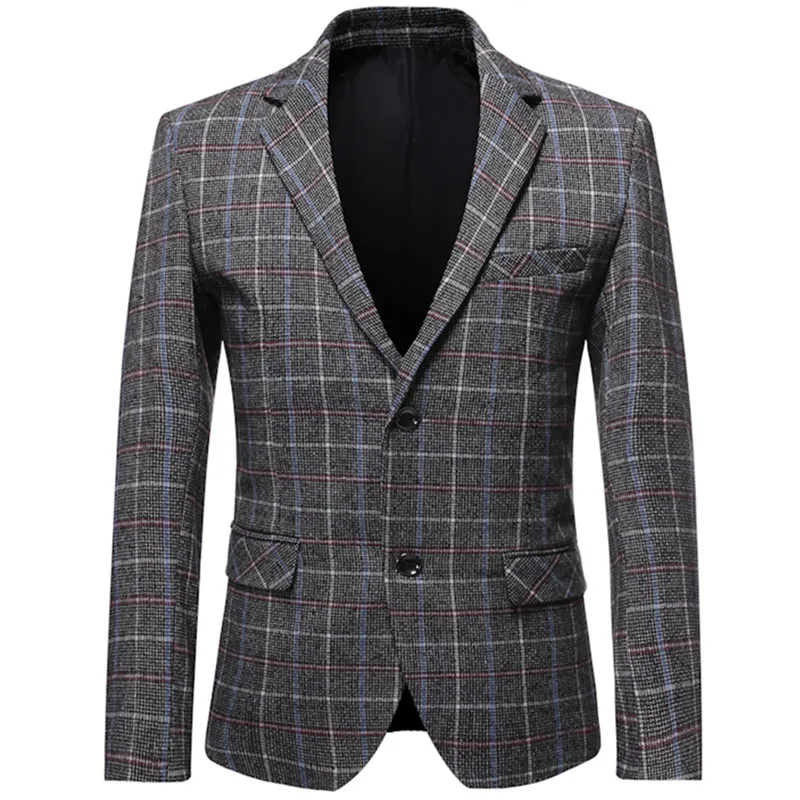 

Nice Spring And Autumn Vogue Pop Men's Casual Boutique Business Retro Lattice Slim Fit Suit Coat Plaid Wool Blazers Jacket
