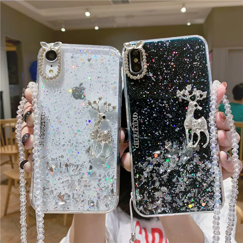 3D Блестящий чехол для телефона с изображением рождественской елки лося мягкий